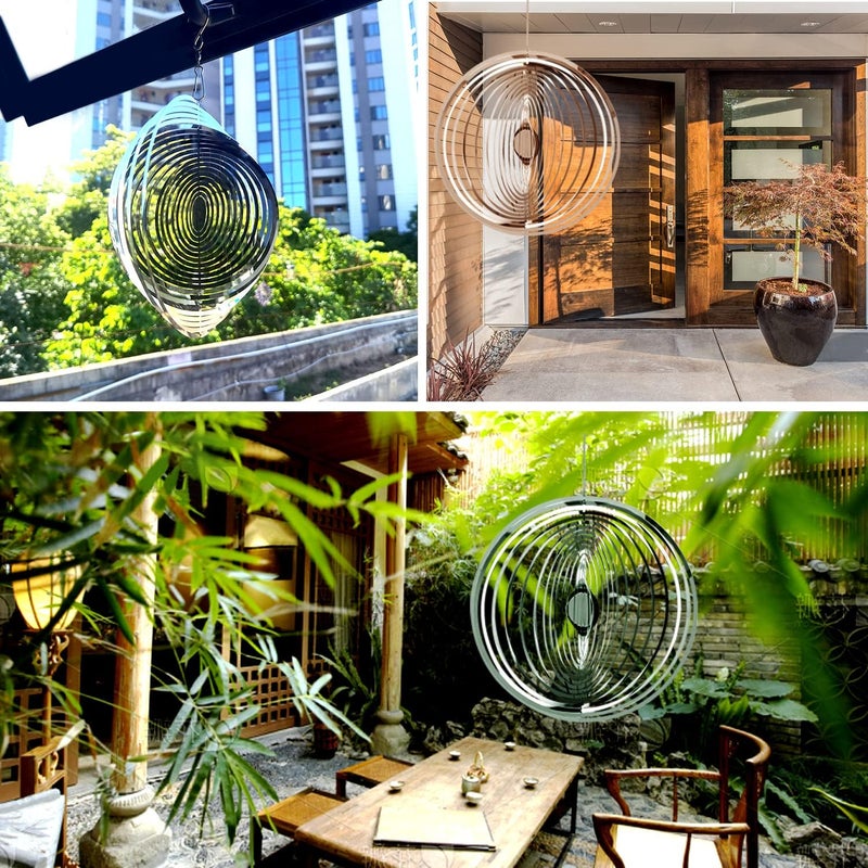 Marspeeder Hanging Wind Spinner Outdoor Metal Decorations, Silver Wind Spinners for Yard and Garden,3D Mirror Stainless Steel Wind Sculptur Chime Indoor Outdoor Garden Decoration Worth Gift （Round） - Image 4